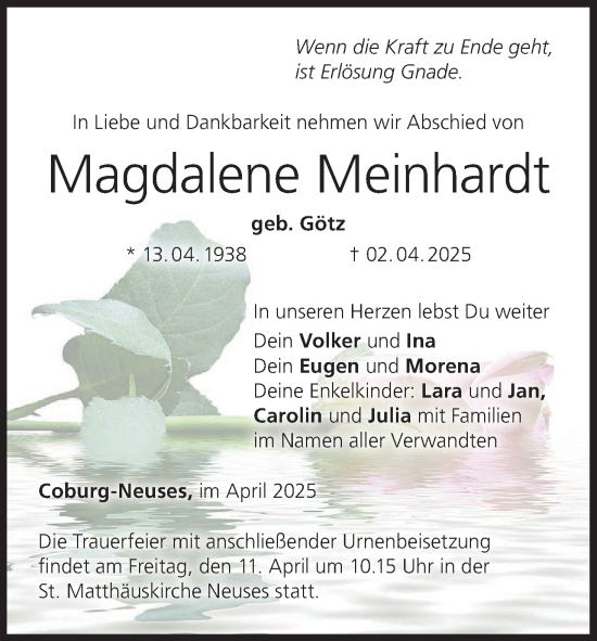 Anzeige von Magdalene Meinhardt von MGO