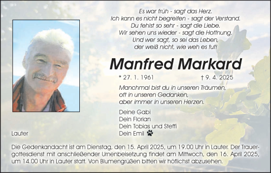 Anzeige von Manfred Markard von MGO