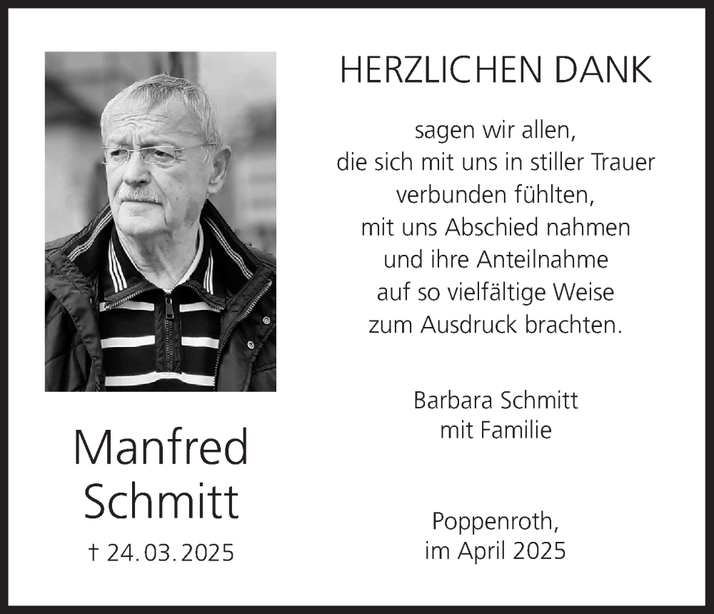  Traueranzeige für Manfred Schmitt vom 12.04.2025 aus MGO
