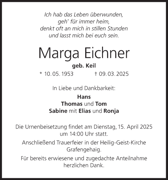 Anzeige von Marga Eichner von MGO