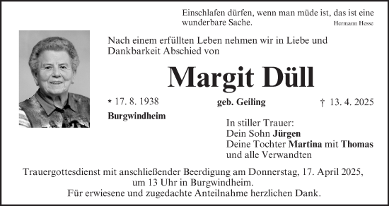 Anzeige von Margit Düll von MGO