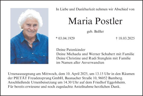 Anzeige von Maria Postler von MGO