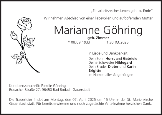 Anzeige von Marianne Göhring von MGO