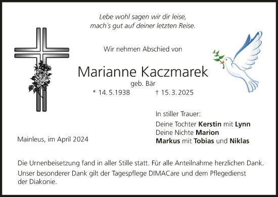 Anzeige von Marianne Kaczmarek von MGO