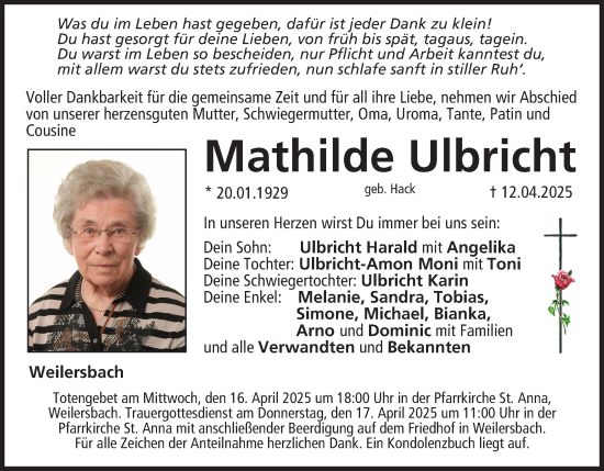 Anzeige von Mathilde Ulbricht von MGO