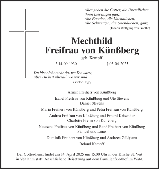 Anzeige von Mechthild Freifrau von Künßberg von MGO