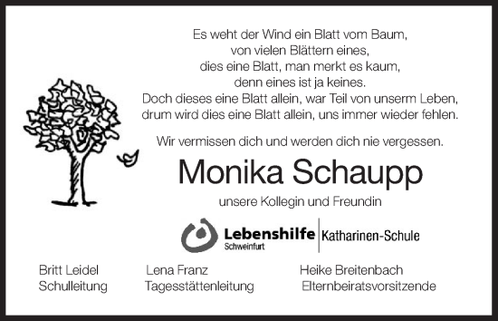 Anzeige von Monika Schaupp von MGO