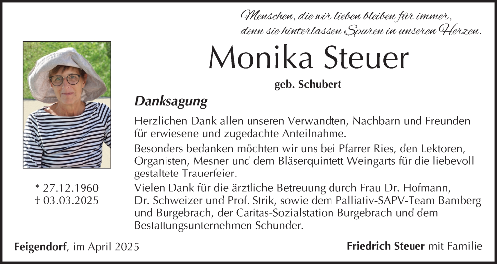  Traueranzeige für Monika Steuer vom 19.04.2025 aus MGO