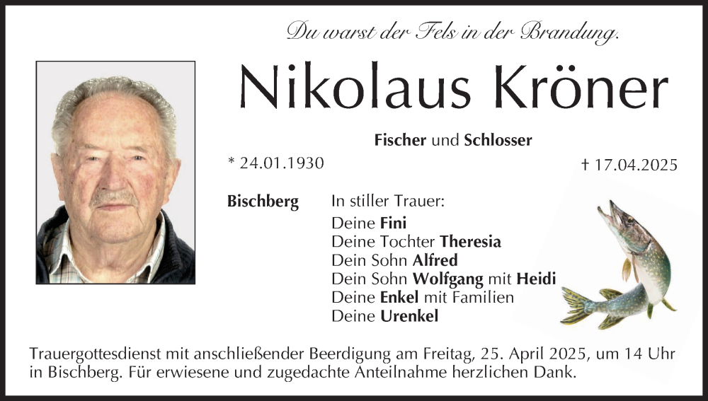  Traueranzeige für Nikolaus Kröner vom 24.04.2025 aus MGO