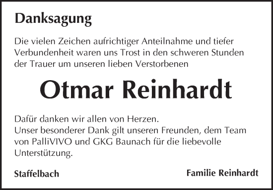 Anzeige von Otmar Reinhardt von MGO