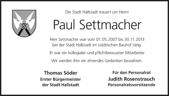 Anzeige von Paul Settmacher von MGO
