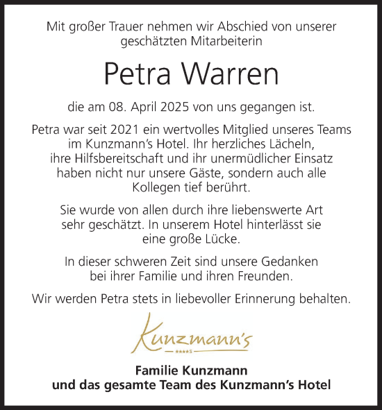 Anzeige von Petra Warren von MGO