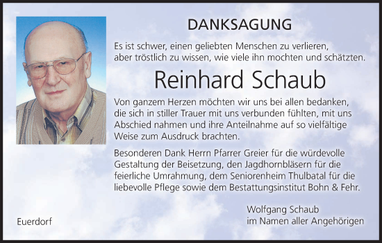 Anzeige von Reinhard Schaub von MGO