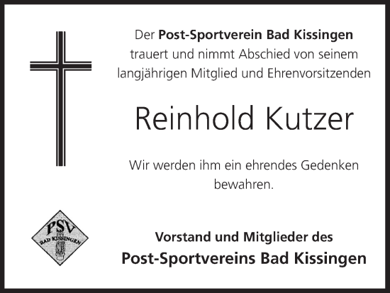 Anzeige von Reinhold Kutzer von MGO