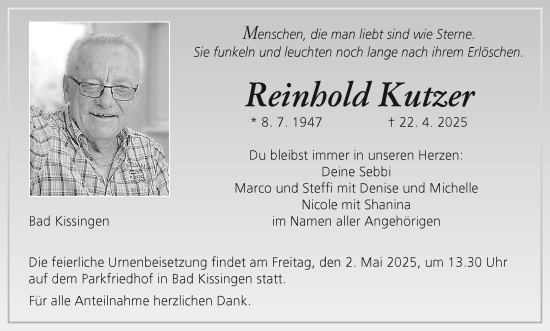 Anzeige von Reinhold Kutzer von MGO