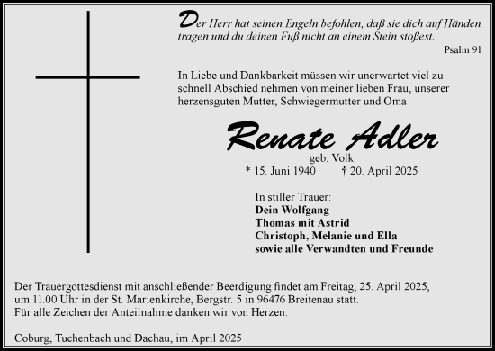 Anzeige von Renate Adler von MGO