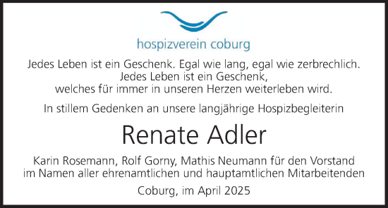 Anzeige von Renate Adler von MGO