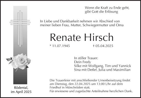 Anzeige von Renate Hirsch von MGO