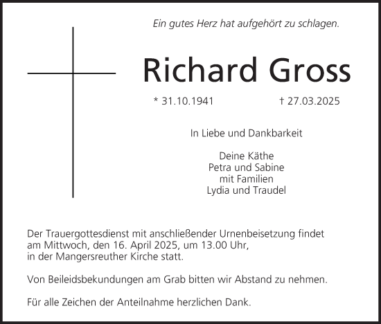 Anzeige von Richard Gross von MGO