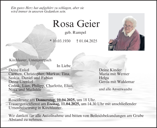 Anzeige von Rosa Geier von MGO