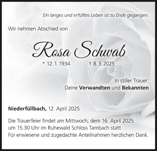 Anzeige von Rosa Schwab von MGO