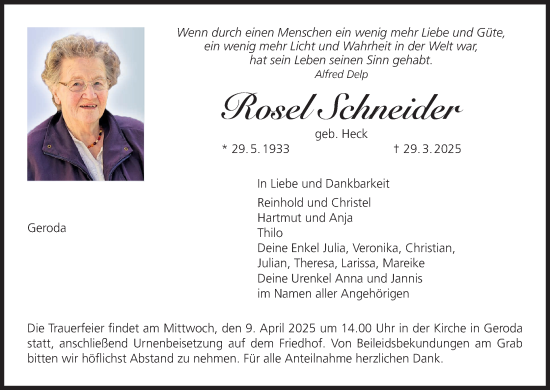 Anzeige von Rosel Schneider von MGO