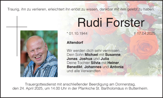 Anzeige von Rudi Forster von MGO