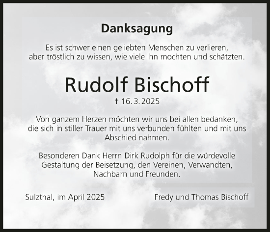 Anzeige von Rudolf Bischoff von MGO