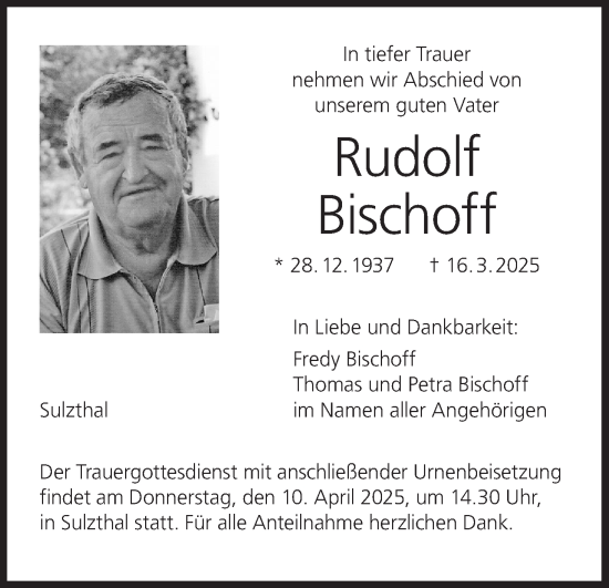 Anzeige von Rudolf Bischoff von MGO