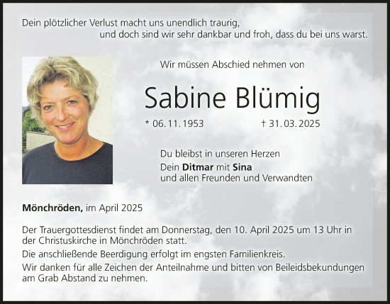 Anzeige von Sabine Blümig von MGO