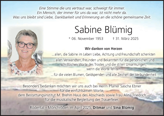 Anzeige von Sabine Blümig von MGO