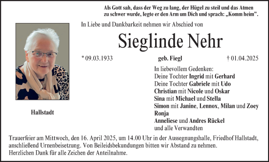 Anzeige von Sieglinde Nehr von MGO