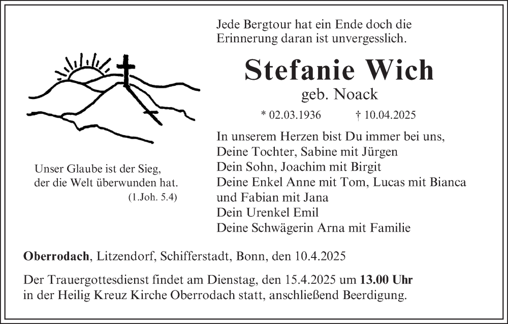  Traueranzeige für Stefanie Wich vom 12.04.2025 aus MGO