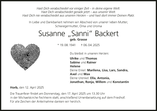 Anzeige von Susanne Backert von MGO