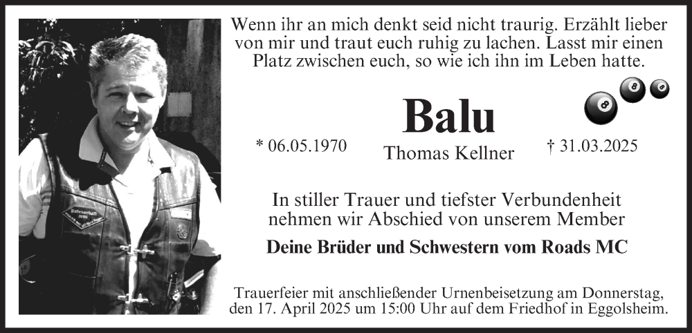  Traueranzeige für Thomas Kellner vom 12.04.2025 aus MGO
