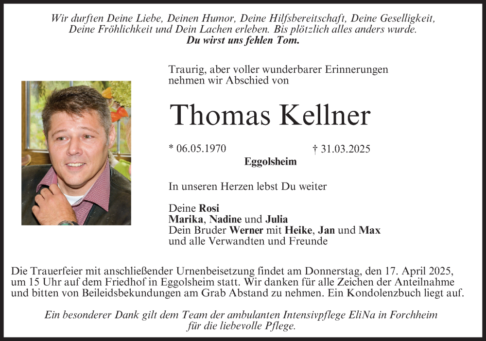  Traueranzeige für Thomas Kellner vom 12.04.2025 aus MGO