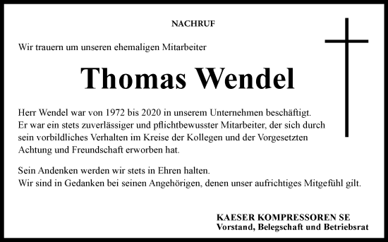 Anzeige von Thomas Wendel von MGO
