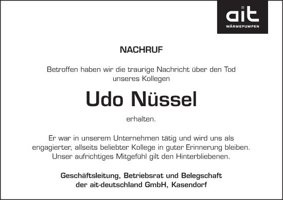 Anzeige von Udo Nüssel von MGO