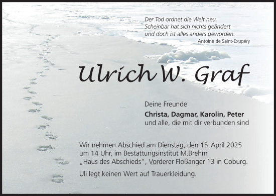 Anzeige von Ulrich W. Graf von MGO