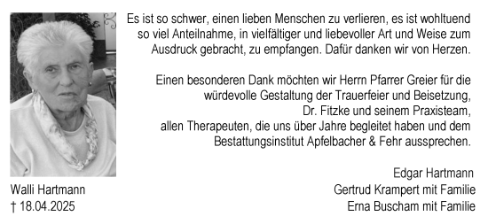 Anzeige von Walli Hartmann von MGO