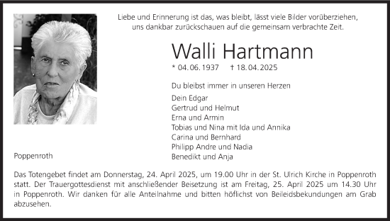 Anzeige von Walli Hartmann von MGO