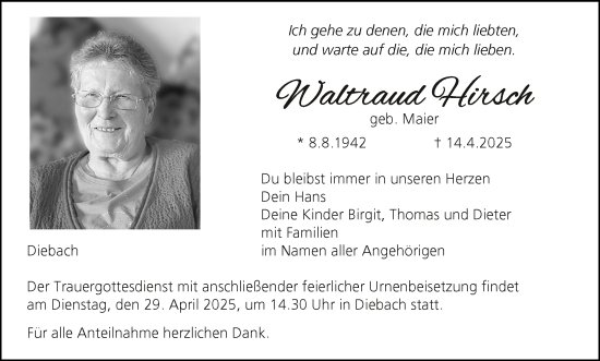 Anzeige von Waltraud Hirsch von MGO