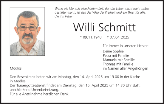 Anzeige von Willi Schmitt von MGO