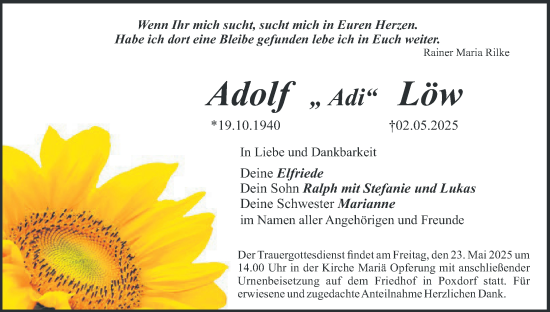 Anzeige von Adolf Löw von MGO