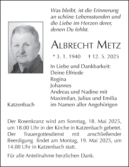 Anzeige von Albrecht Metz von MGO