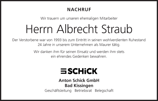 Anzeige von Albrecht Straub von MGO