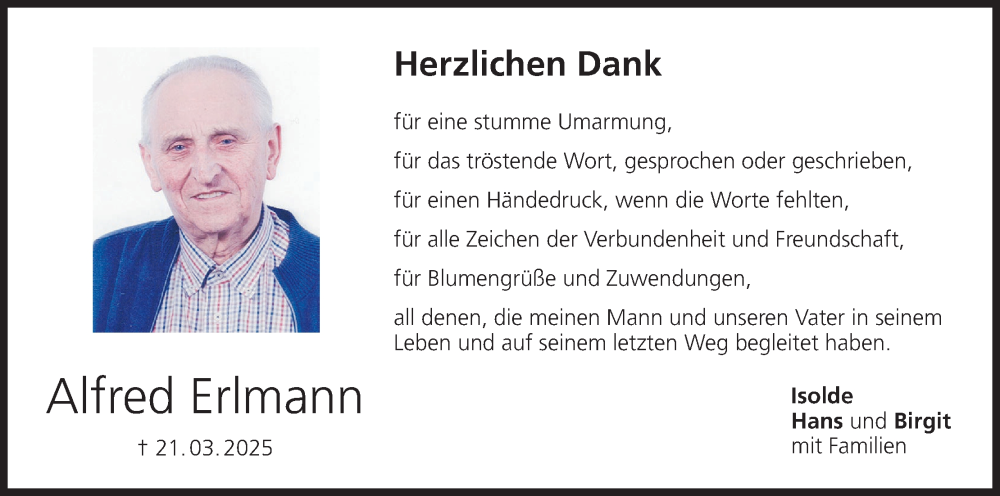  Traueranzeige für Alfred Erlmann vom 03.05.2025 aus MGO