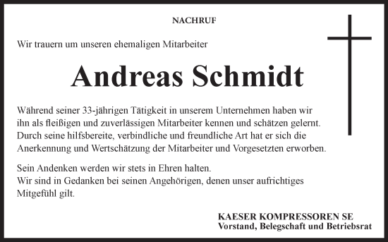 Anzeige von Andreas Schmidt von MGO