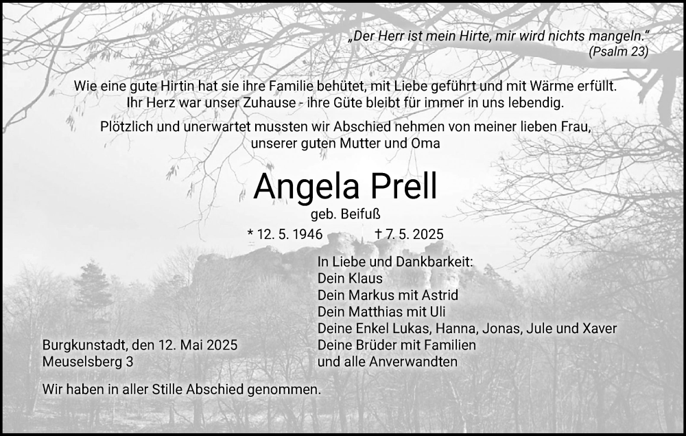  Traueranzeige für Angela Prell vom 12.05.2025 aus MGO