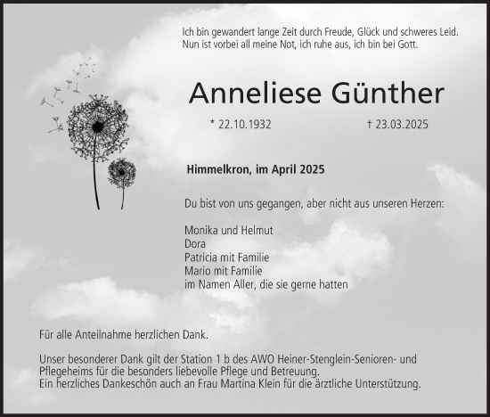 Anzeige von Anneliese Günther von MGO
